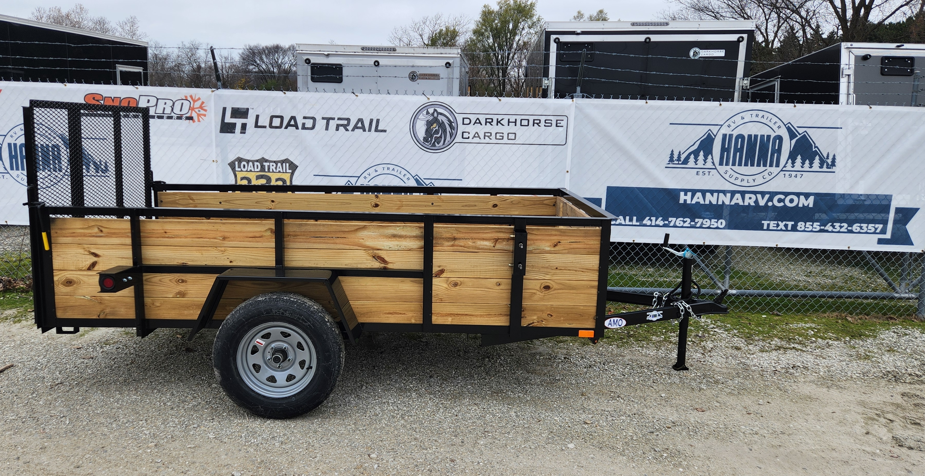 AMO 5 X 10 Steel Utility Trailer with Ramp Gate and 24" High Solid Wood Sides